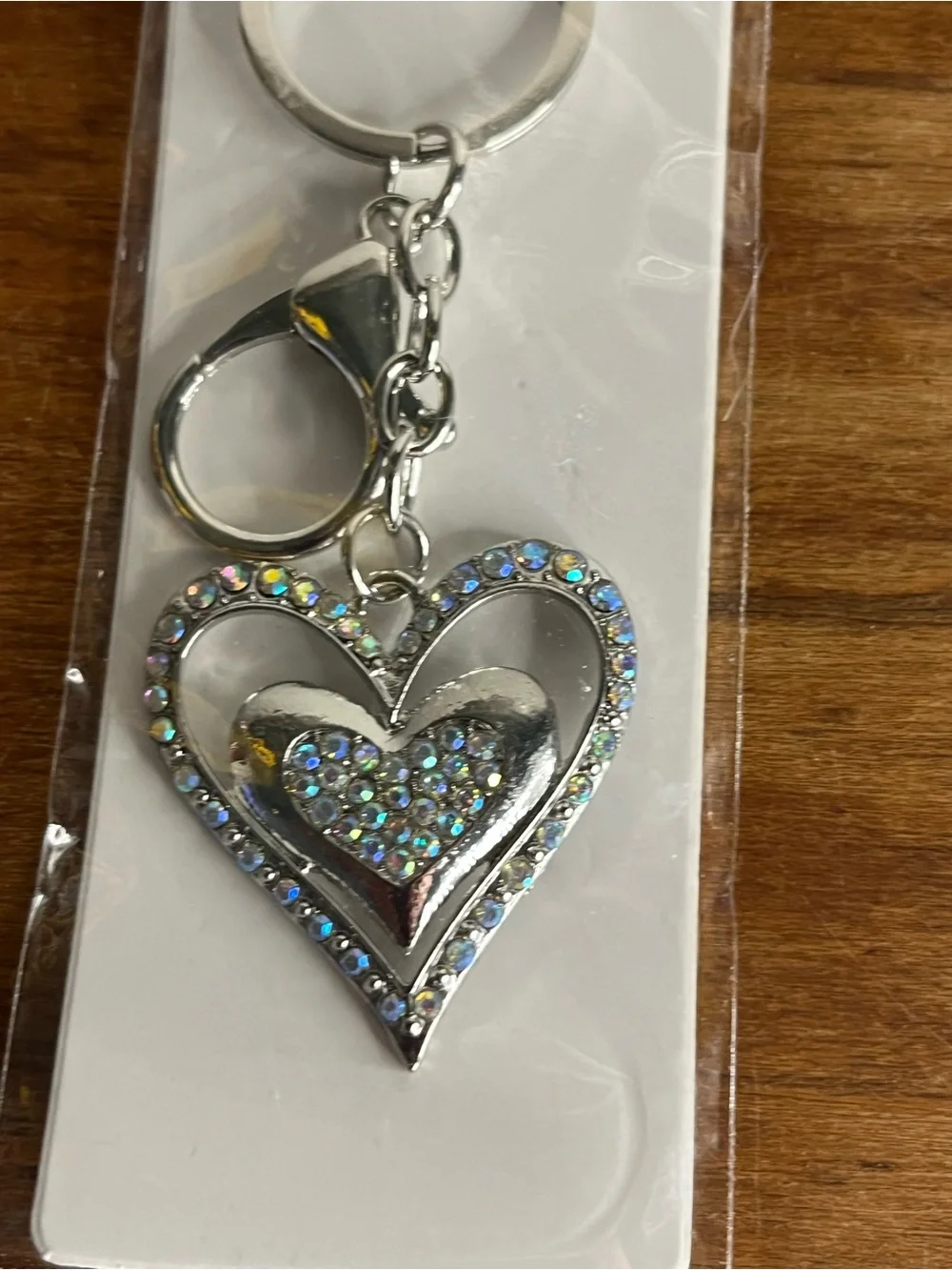 Silver Heart Keychain Bag Charm Keychain Iridescent Rhinestones Crystal Coll